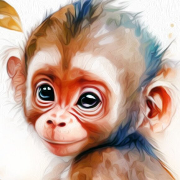 5x5 Monkey Chimpanzee Watercolor‎ Nursery Room Art Oil Painting Print - Picture 2 of 6